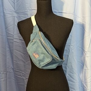 Blue Denim Fanny Pack with American Flag Patch